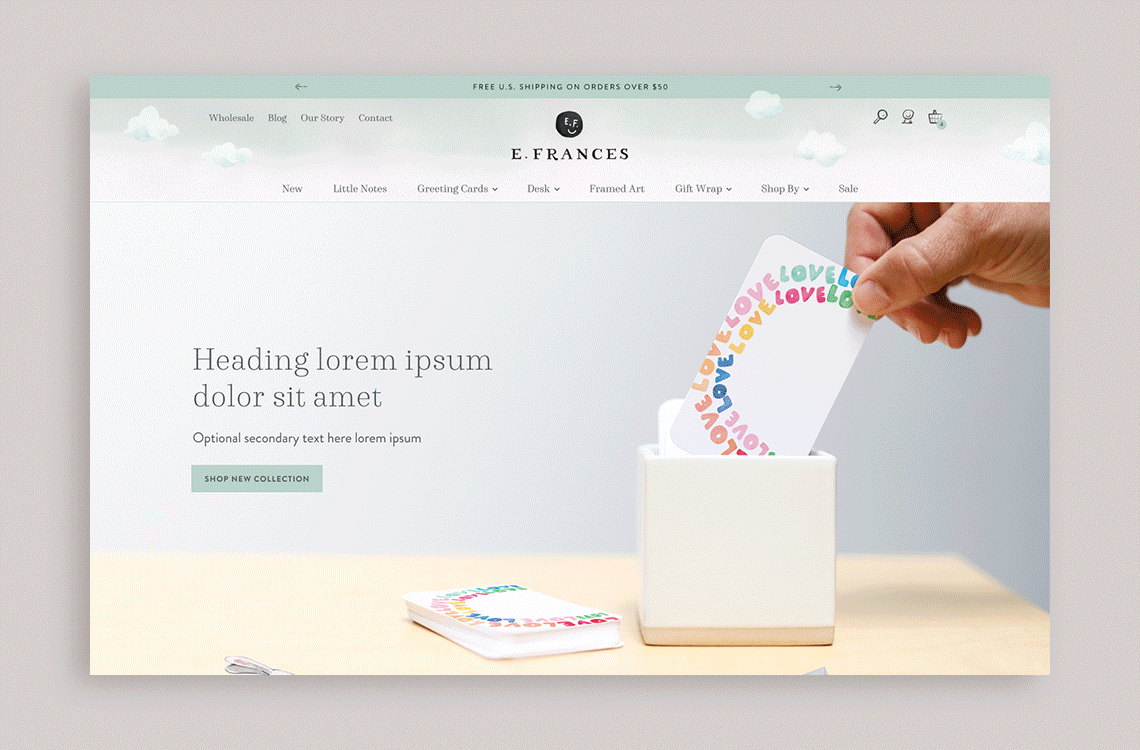 custom homepage design for a stationery brand