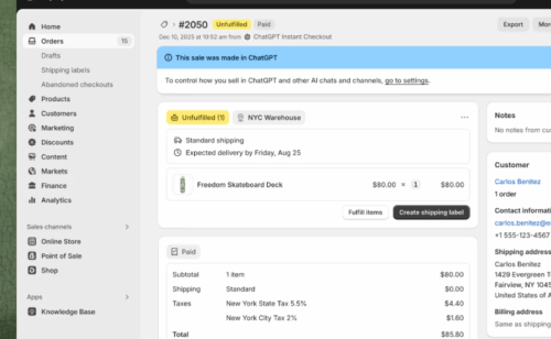 Agentic orders in the Shopify admin