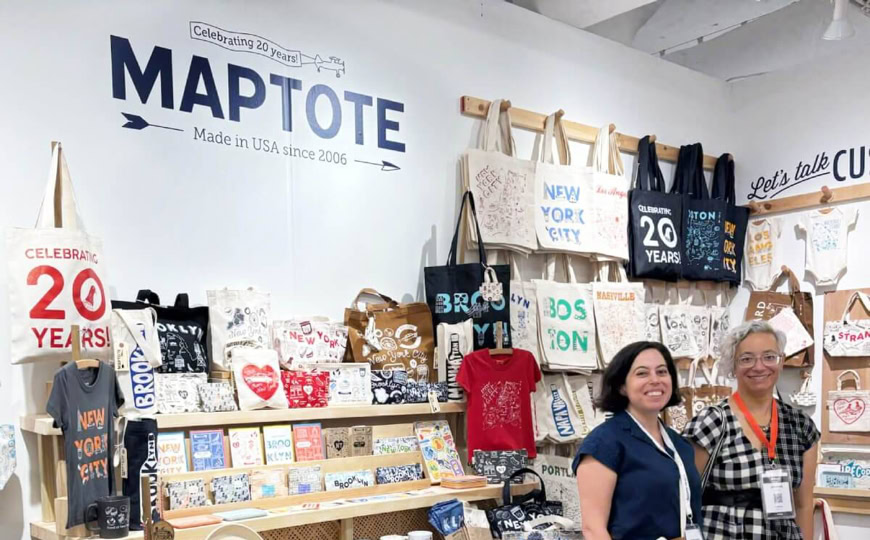 Rachel and Arianne in the Maptote booth at the 2026 NYC trade shows